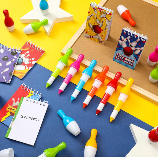 Kisston 48 Pcs Bowling Party Favors Include 24 Mini Notebooks Sports Notepads and 24 Ballpoint Pen Bowling Gifts for Party Decoration Teacher Office Reward Supplies