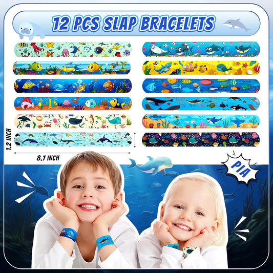 144 Pcs Under the Sea Party Favors Set with Keychains Slap Bracelet Scratch Art Tattoo Stickers Wristbands Treat Boxes Ocean Party Favors Under the Sea Party Decorations