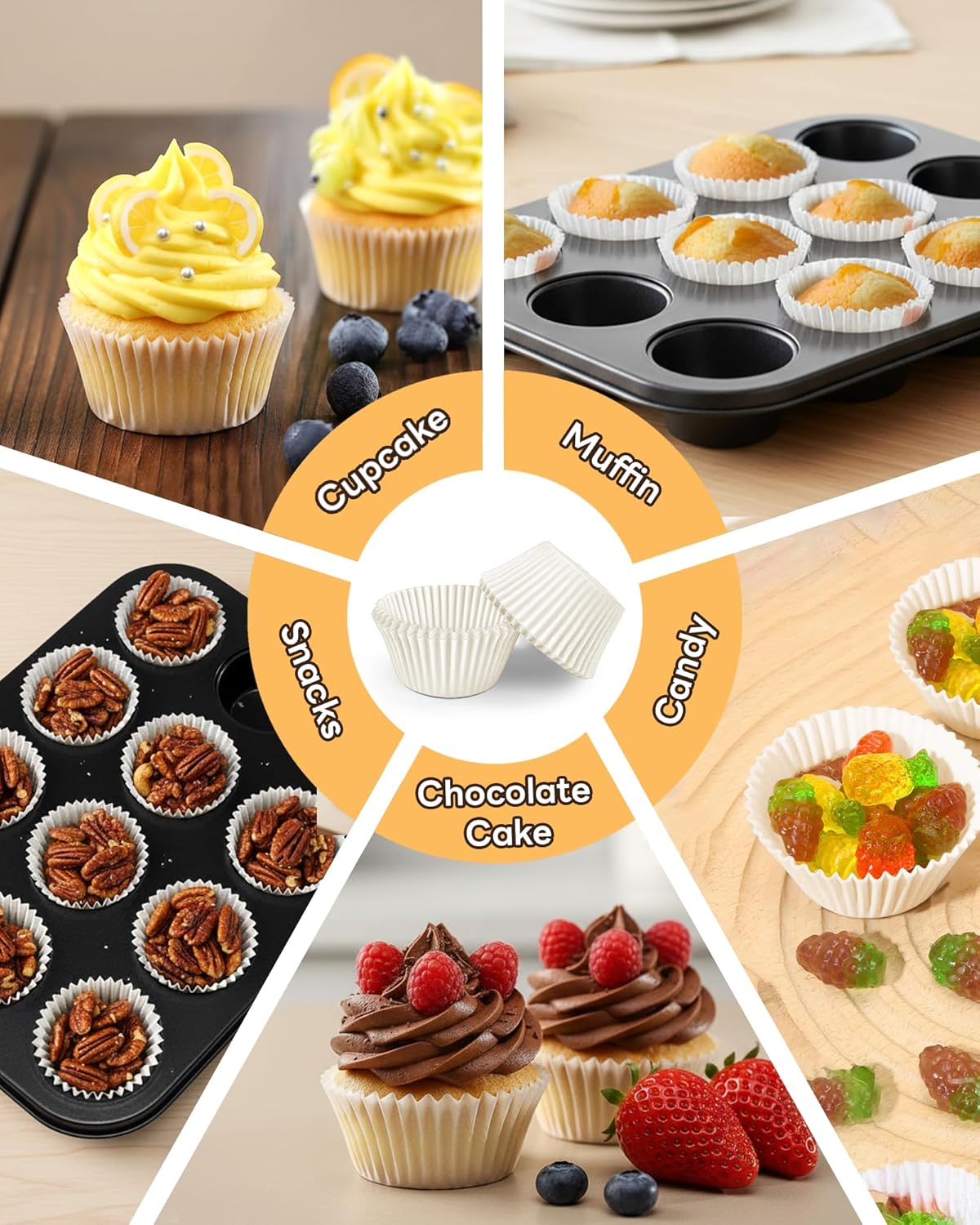 Bake Choice Non-Stick 400pcs Mini Cupcake Liners for Baking, Natural parchment muffin liners for Mini Muffin Pan, Cupcake Pan, Food Grade, Non Stick, Greaseproof