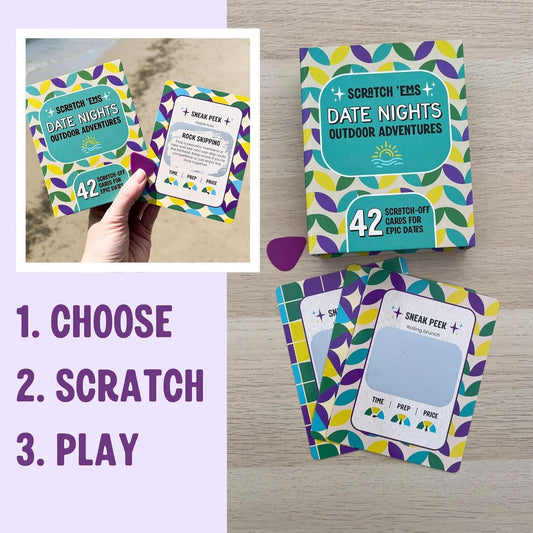 Scratch 'Ems Date Nights Outdoor Adventures | 42 Scratch Off Cards for Couples | Fun Date Night Couple Games for Adults - Vintage Style Cards for Romantic Adventures, Unique Gift for Him or Her