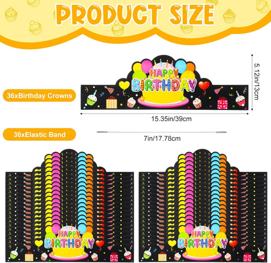 Yunsailing 36 Pcs Happy Birthday Crowns for Kids Paper Birthday Hat Crowns for Classroom Gifts Kids' Party(Colorful)
