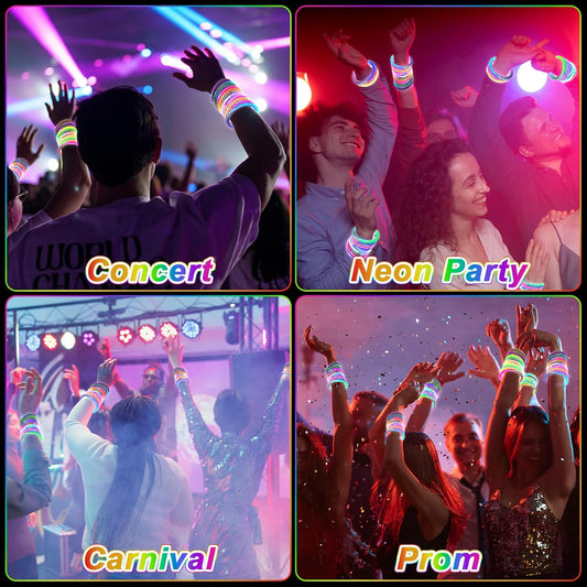 OLUPP 90 Pack Glow Bracelets, Glow in the Dark Party Supplies, 6 Color LED Light Up Bracelets for Adults & Kids Birthday Party Favors, Concert, New Year, Carnival, Raves