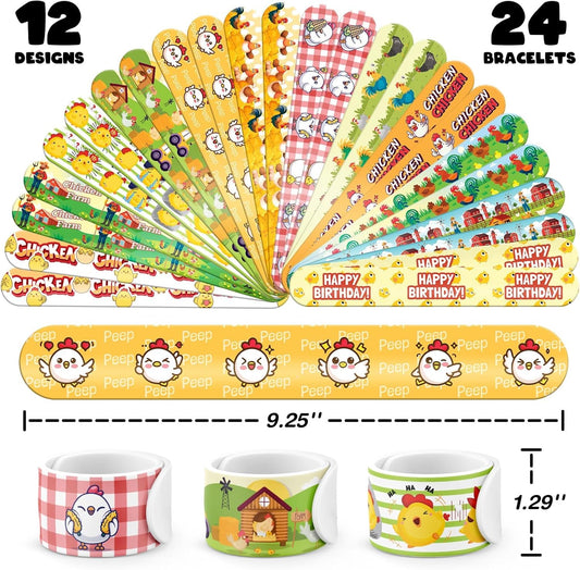 96 PCS Chicken Party Favors Set – 72 Pre-Cut Temporary Tattoos & 24 Slap Bracelets for Kids, Perfect for Farm-Themed Birthday Parties, Classroom Rewards & Barnyard Celebrations