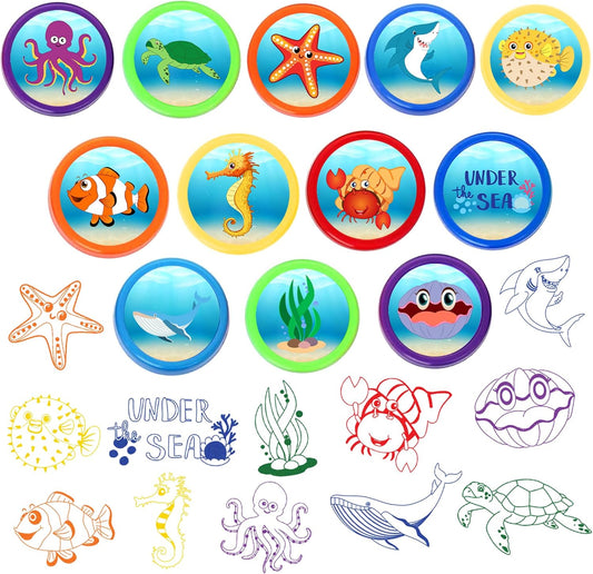 36PCS Ocean Party Favors - 24PCS Pre-Cut Temporary Tattoos & 12PCS Stamps - Ideal Sea Creature Under the Sea Themed Birthday Card Decoration Supplies Goodie Bag Kids Gifts Classroom Rewards Prizes