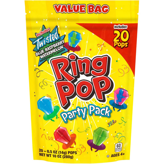 Ring Pop Lollipops - Bulk Candy Individually Wrapped Suckers Variety Party Pack- 50 Count w/Assorted Flavors - Hard Candy for Party Favors, Kids & Goodie Bags