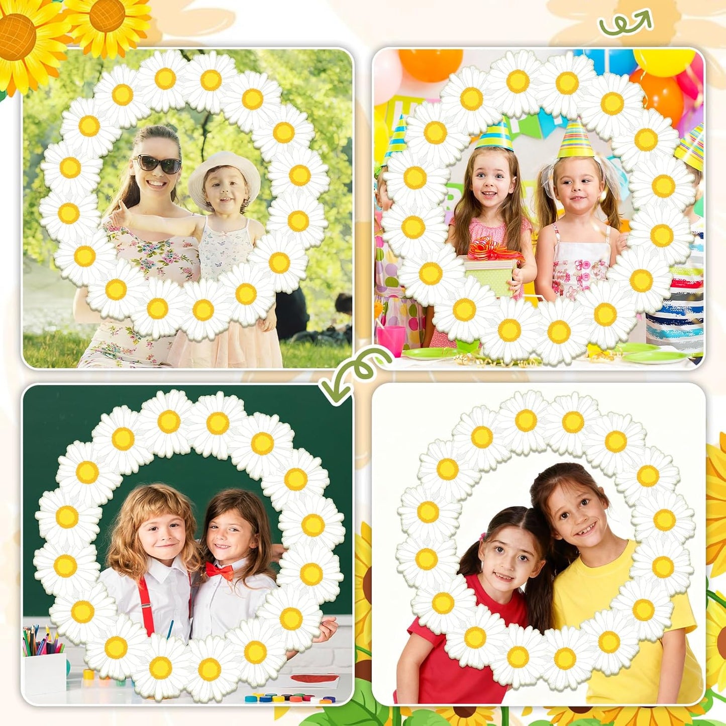 Spring Daisy Photo Booth Props Daisy Birthday Party Decorations 26 Inch Large Flower Selfie Frame Spring Floral Photo Booth Frame Summer Selfie Props Accessories for Birthday Baby Shower Party Supplie