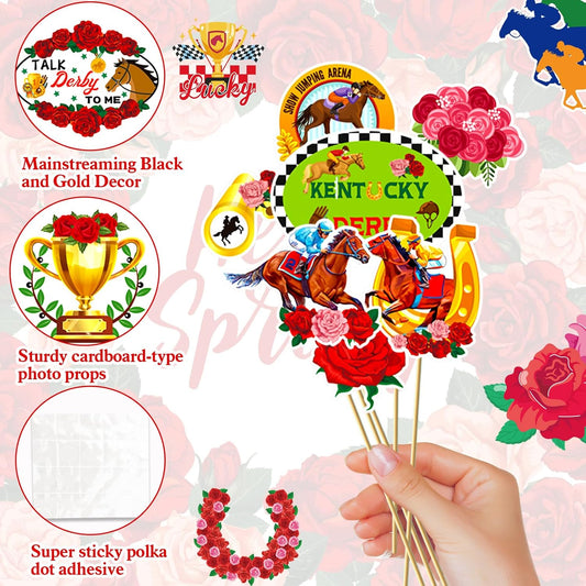 HOWAF Kentucky Horse Derby Photo Booth Props, 52pcs Photo Props with Horse Racing Photo Frame Kentucky Party Derby Day Party Decorations for Derby Party Photography Selfie Props Picture Props