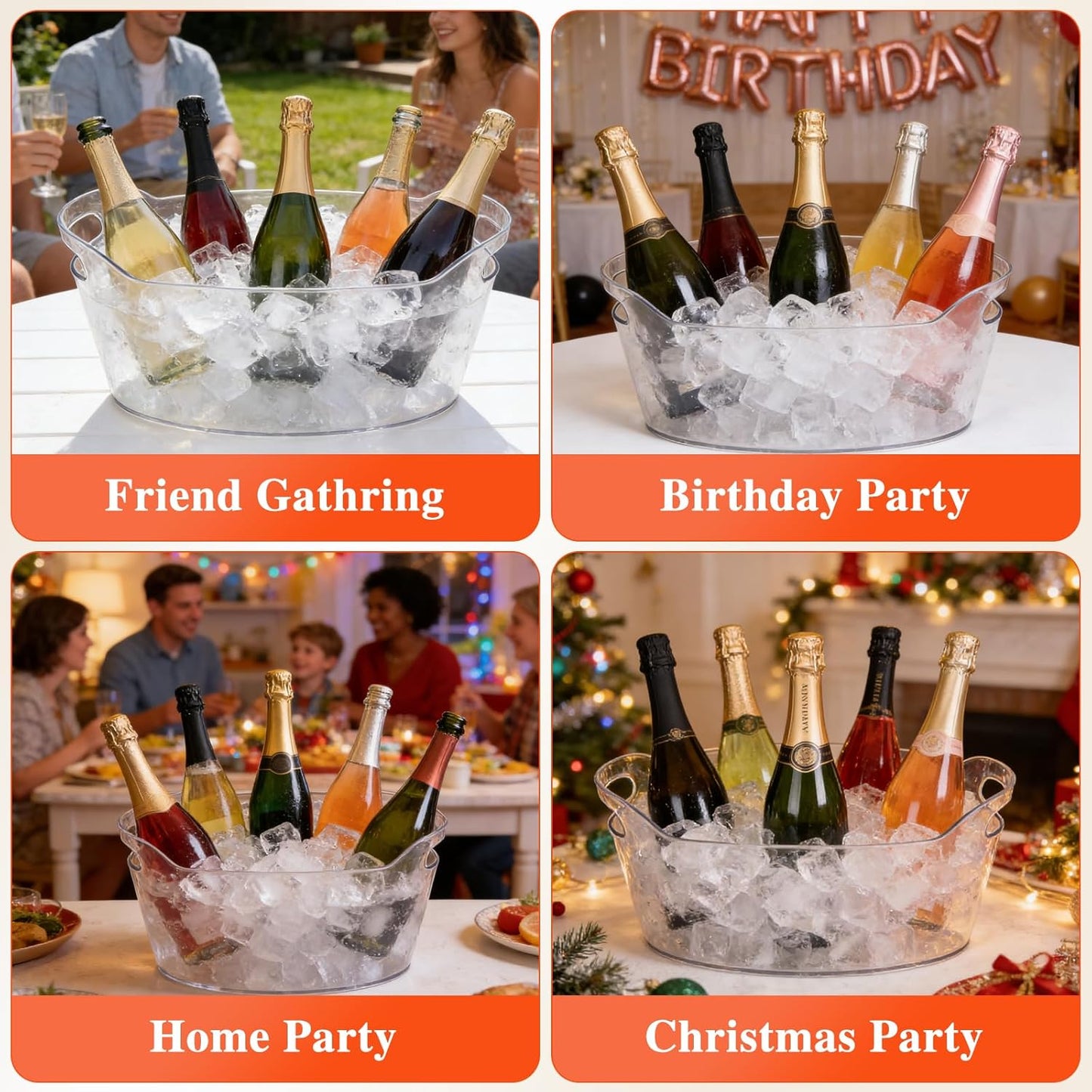 2 PCS Ice Buckets for Parties, 6.5L Large Ice Bucket, 1.5 Gallon Champagne Bucket with 2 Scoops, Beverage Tub Mimosa Bar Supplies for Champagne, Beer, Cocktail