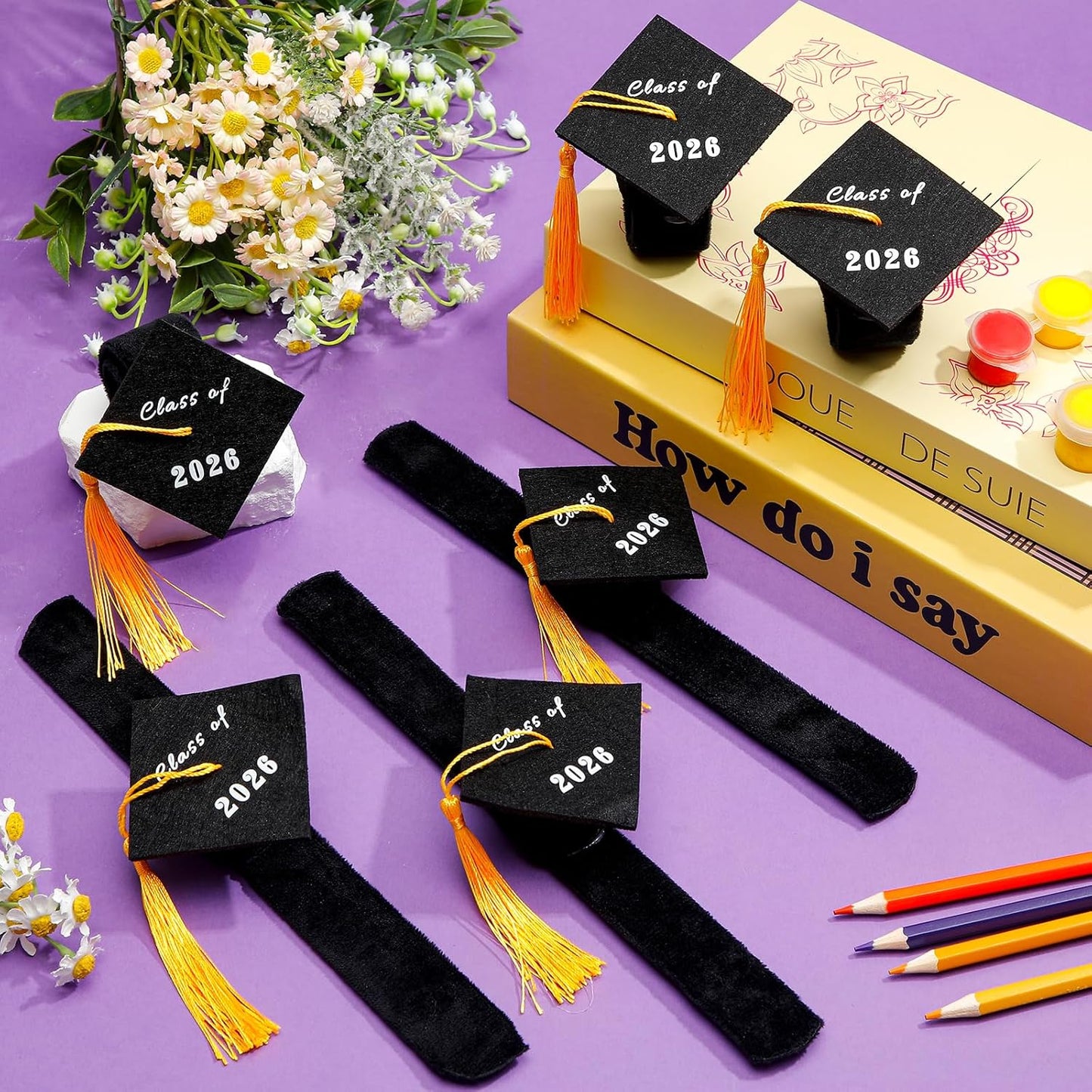 Shappy 36 Pcs Graduation Cap Slap Bracelets Mini Stuffed Plush Slap Bracelet with Tassel of 2026 Graduation Gift Party Supplies for Birthday Party Favor Goody Gift Bags Fillers