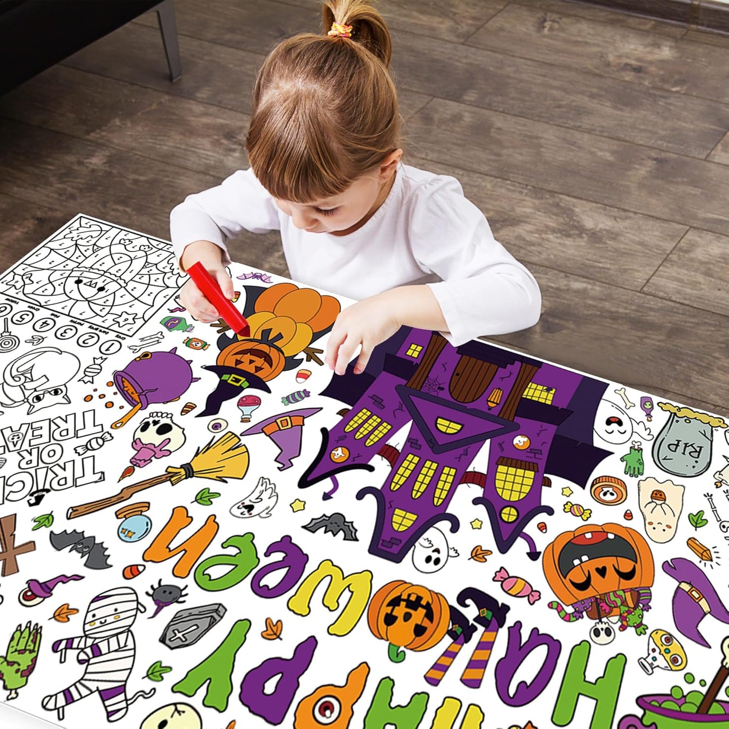 Easter Coloring Poster for Kids 30x72 Inch Bunny Giant Coloring Tablecloth Happy Easter Crafts Paper Table Cover for Gifts Activities Games Classroom Wall School Home Parties