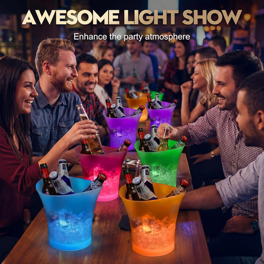Lounsweer 6 Pcs LED Ice Bucket 5l Large Capacity Drink Buckets for Party Colorful Drink Containers Bulk with Lights for Home Bar Restaurant Chilling Champagne Wine Beer
