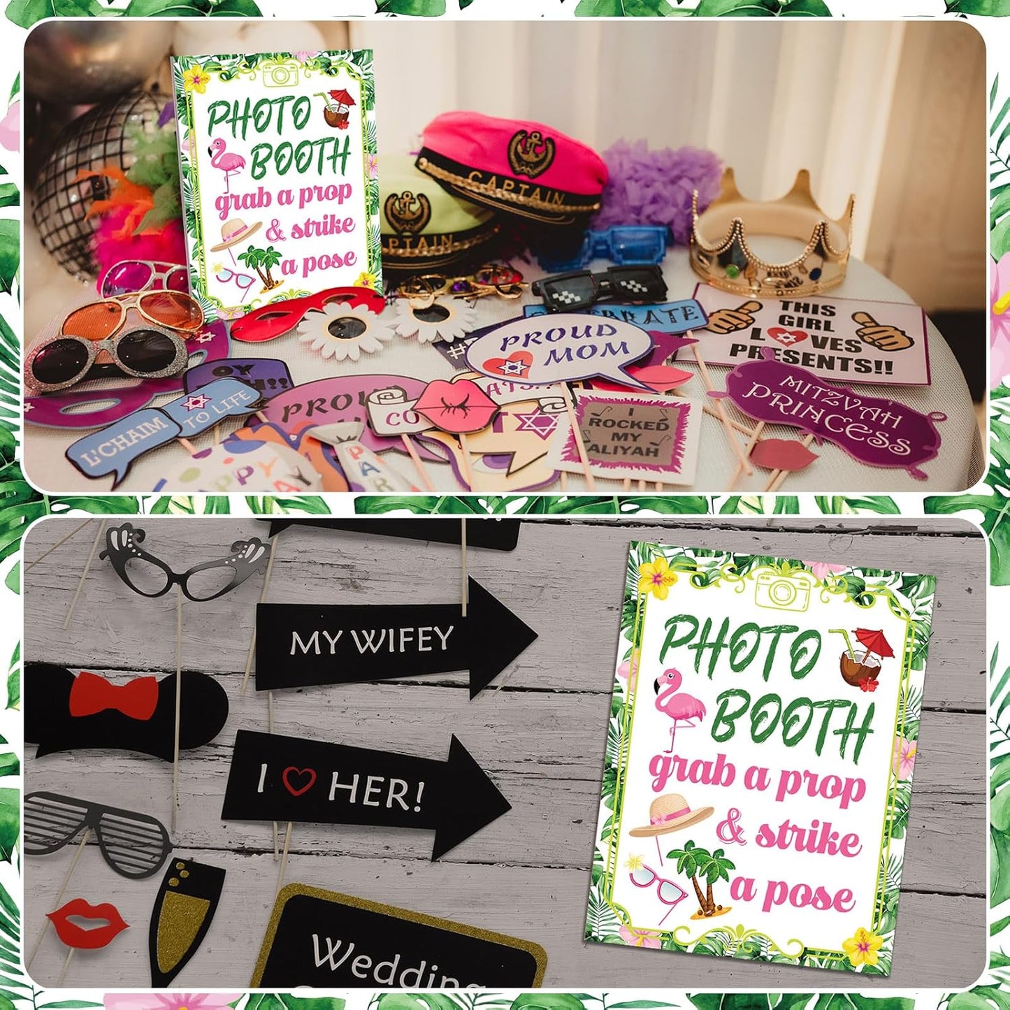 Briwooody Photo Booth Sign with Stand Retro Background Table for Indoor and Outdoor Party Theme Event Photography Props Desktop Decoration Supplies