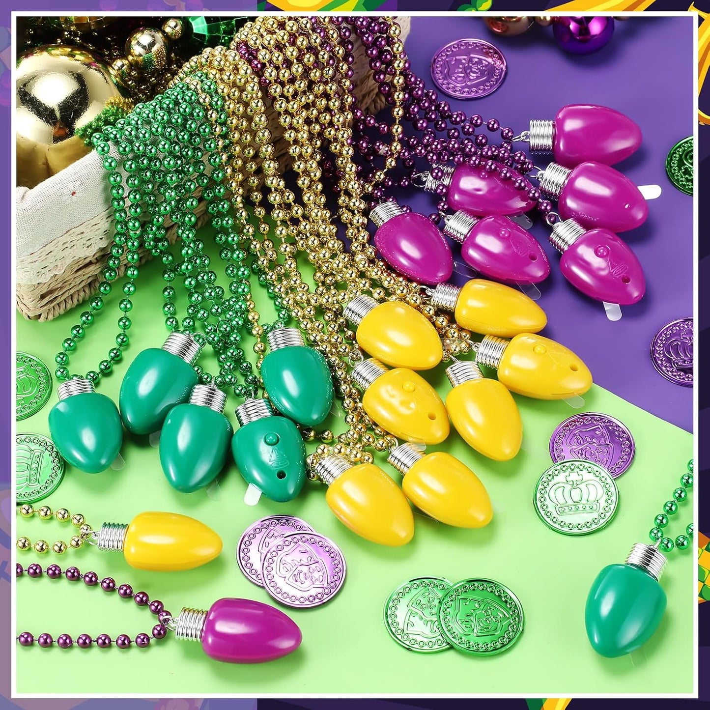 Ferreve 12 Pcs St Patricks Day Light up Beads Necklace Bulk LED Saint Patricks Day Lanyard Bulb Necklaces with 3 Light Modes Glow Tossing Beads for Irish Parade Party Favors Accessories (Green)