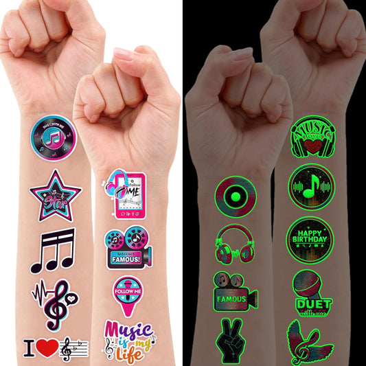 (96PCS) Music Note Notes Musical Motivational Pre-Cut Temporary Tattoos for Kids Birthday Themed Party Supplies Decorations Favors Super Cute Instrument Stickers Tattoo Gifts for Boys Girls Rewards