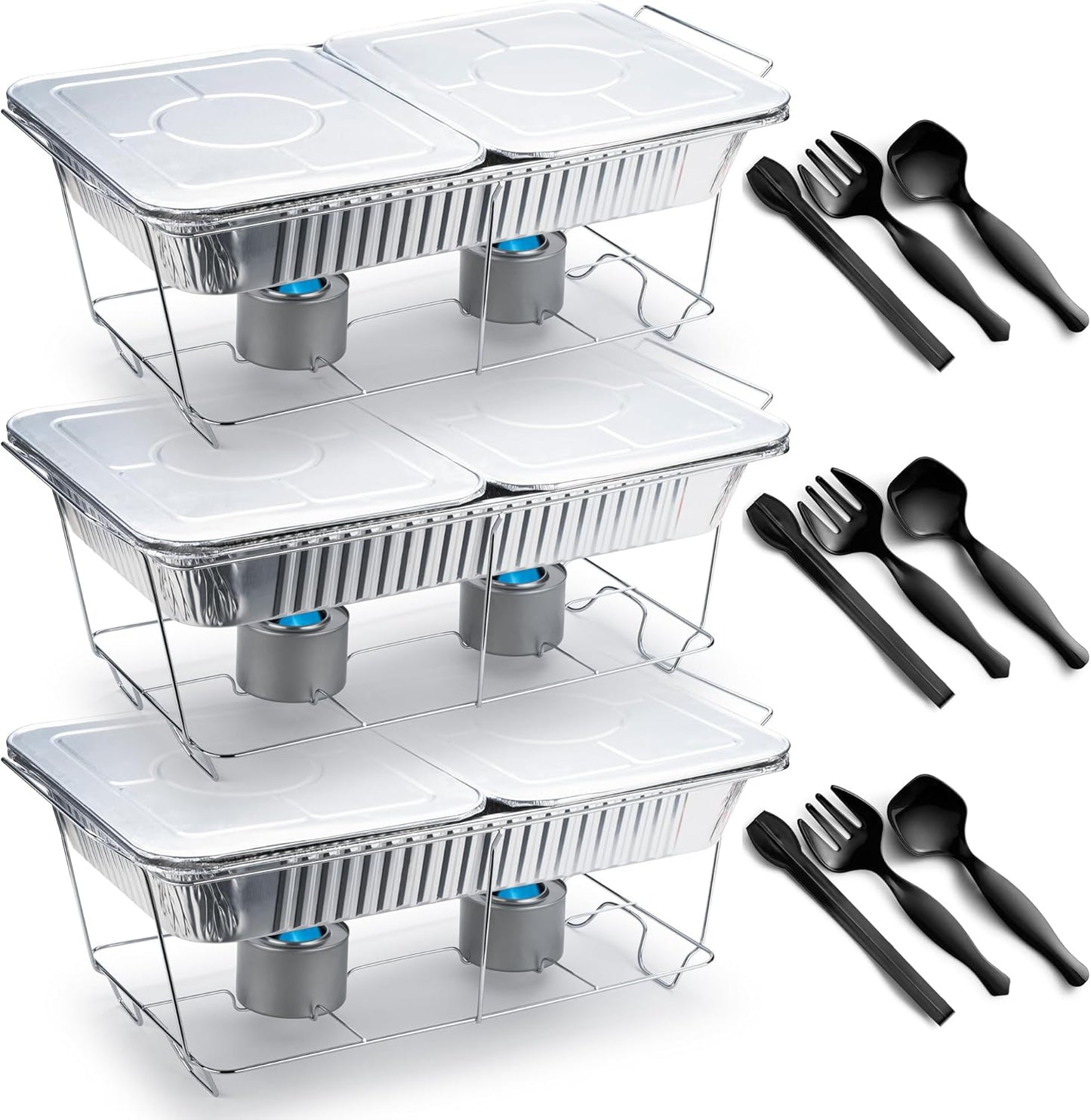 Disposable Chafing Dish Buffet Set Food Warming Trays - Buffet Set Trays Food Warmers for Parties & Events - Replacement Chafing Dishes for Catering (9 Serving Utensil Set)