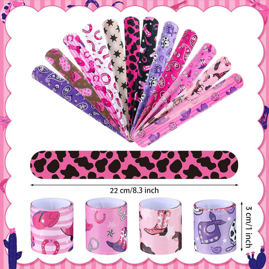 Junkin 48 Pcs Western Cowgirl Party Favors Birthday Decorations Pink Disco Cowgirl Slap Bracelets Kids Horse Birthday Party Goodie Bags Stuffers for Western Girls Theme Rodeo Bachelorette Prizes