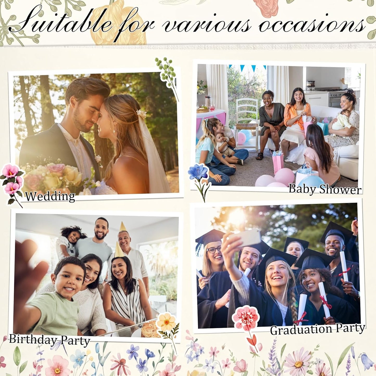 Ctosree Wedding Guest Book with Pens Wildflowers Embroidered Fabric Photo Album, Hard Cover Guest Book Wedding Reception for Baby Shower, Party, Bridal Shower(Colorful,8.3 * 6 Inch)