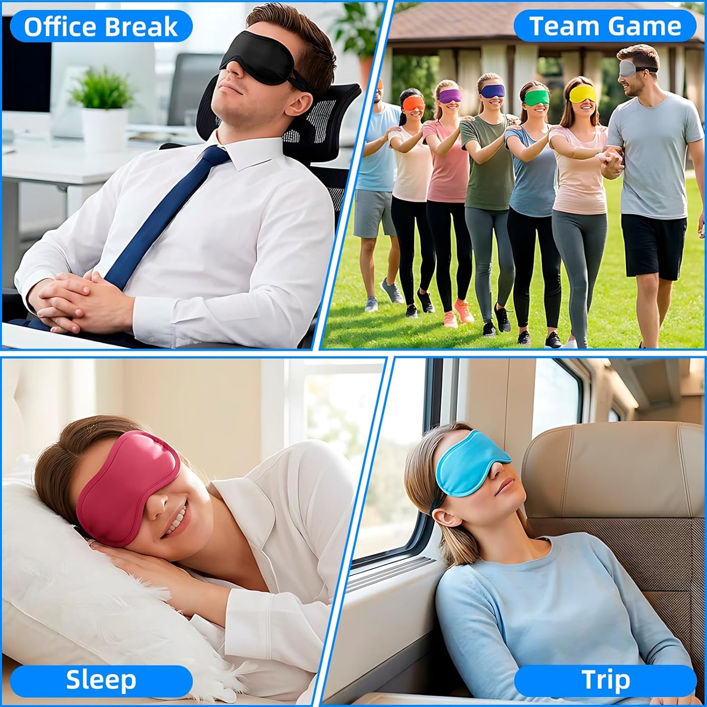6-Pack Blindfold Sleep Mask for Party Games Travel Sleep Team Build Party Supply - Multicolor Eye Covers for Sleeping with Adjustable Strap - Sleeping Masks for Women Men