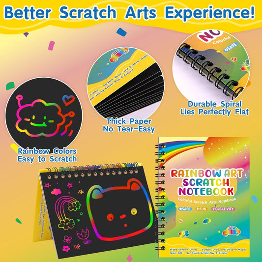 YSCare 24 Pack Scratch Arts and Crafts Notebooks, Rainbow Art Scratch Note, Goodie Bags Stuffers Essentials Gifts for Birthday Party Favors Classroom Prizes