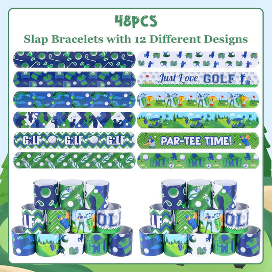 Serencatcher 48PCS Golf Slap Bracelets Bulk, Golf Party Favors Golf Themed Slap Wristbands for Golf Birthday Party Decorations Supplies Gifts Par-Tee Time Golf Decorations