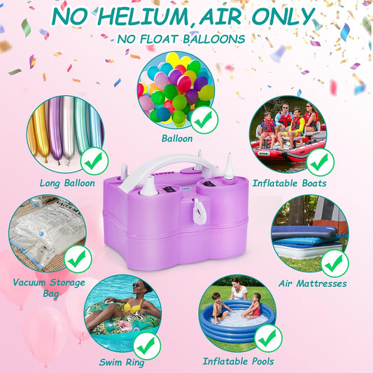AGPTEK Electric Air Balloon Pump, 110V 600W Rose Red Portable Dual Nozzle Inflator/Blower for Party Decoration