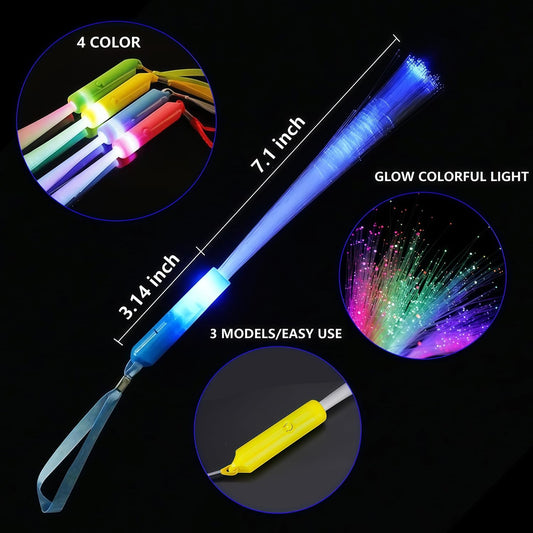 12PC Glow Fiber Optic Wand Glow Sticks,LED Light Up Wand,Glow in The Dark Party Supplies Favors,4 Color Neon Light up Toy fit Thanksgiving Xmas Holiday Birthday Concert Party