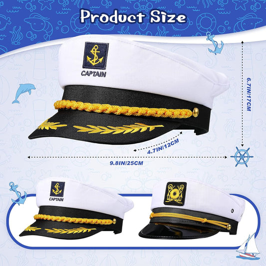 SATINIOR 6 Pieces Yacht Captain Sailor Hat Navy White Ship Boat Caps Costumes for Halloween Dressing up Party Adult Men Women