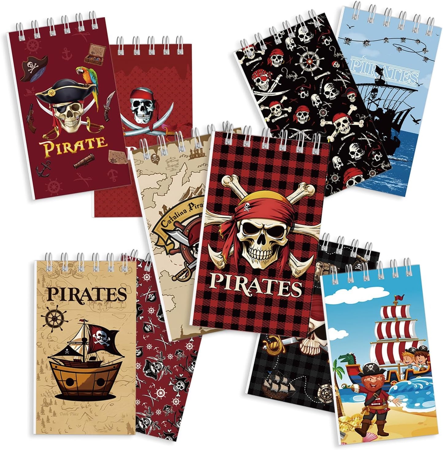 20Pcs Mini Pirate Notepads Spiral Notebooks for Birthday Party Favors Supplies Teacher Reward Favor Bag Stuffers Pirate Theme Party