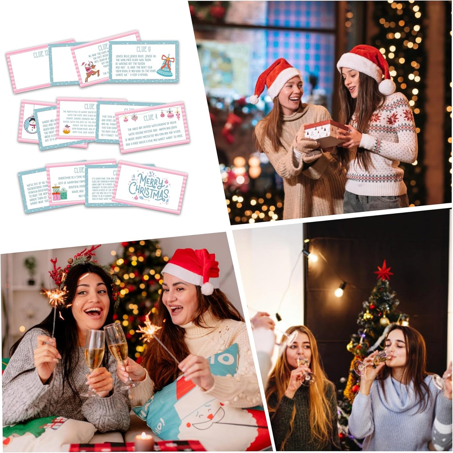 Christmas Treasure Hunt Clue Game, Winter Xmas Scavenger Games for Adults, Merry Christmas Party Activities, Santa Holiday Xmas Party Supplies (12 Cards with 12 Colorful Envelopes) -03