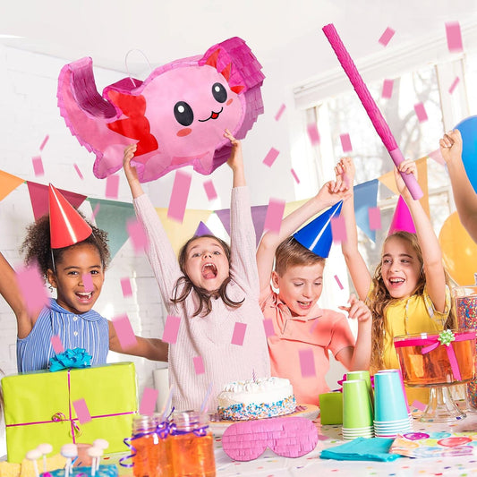 Sratte Pink Axolotl Piñata Cute Axolotl Party Supplies Piñata with Blindfold and Bat Party Decorations for Birthday Fiesta Supplies, 14.96 x 9.45 x 2.95 inch