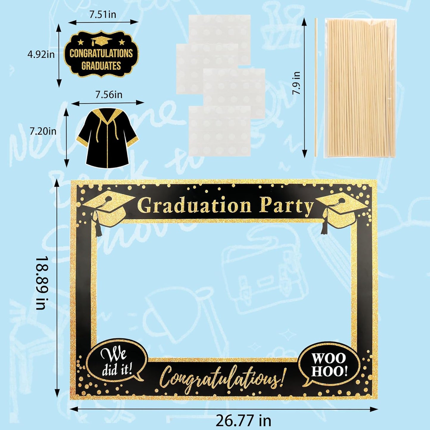 Lucleag 2026 Graduation Photo Booth Props Kit, 21Pcs Grad Photo Props & Selfie Frame for Photos Decor, Class of 2026 Photo Booth Props for Graduation Party Supplies