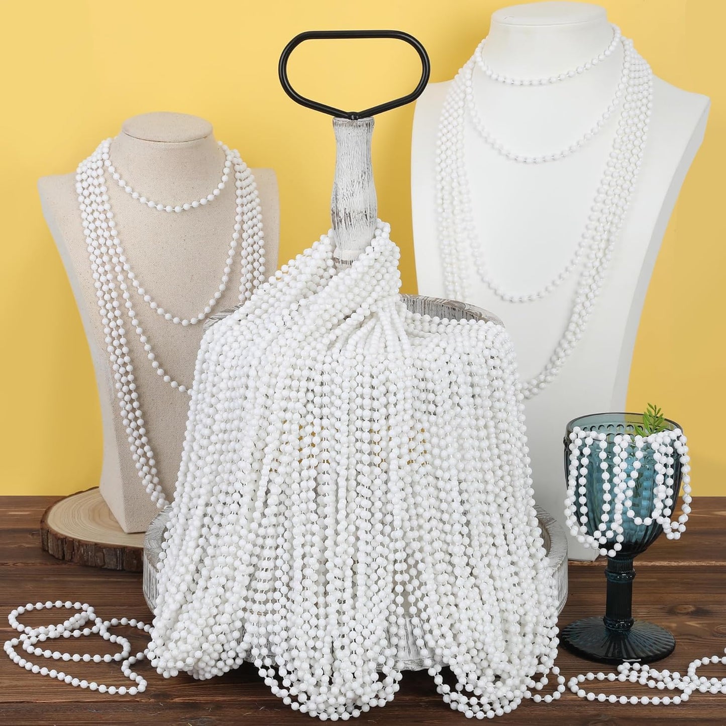 EOBOH 144PCS Mardi Gras Beads, Metallic 12 Kinds Bead Necklace Party Supplies, 33" Mardi Gras Necklace Costume Stuff, Festival Parade Throw Accessories for Wedding Birthday Celebrations Decorations
