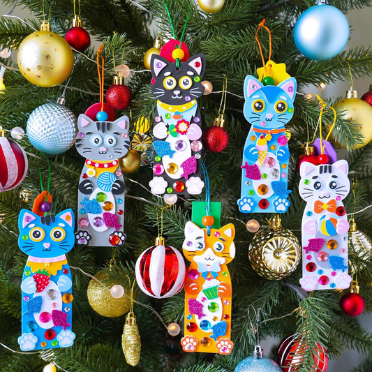 Winlyn 24 Sets Cat Decorations DIY Cat Bookmarks Kids Craft Kits Blank Foam Bookmarks with Kitten Stickers for Kids Pet-Themed Camp Classroom Activities Reading Rewards Party Favors Gift Exchange