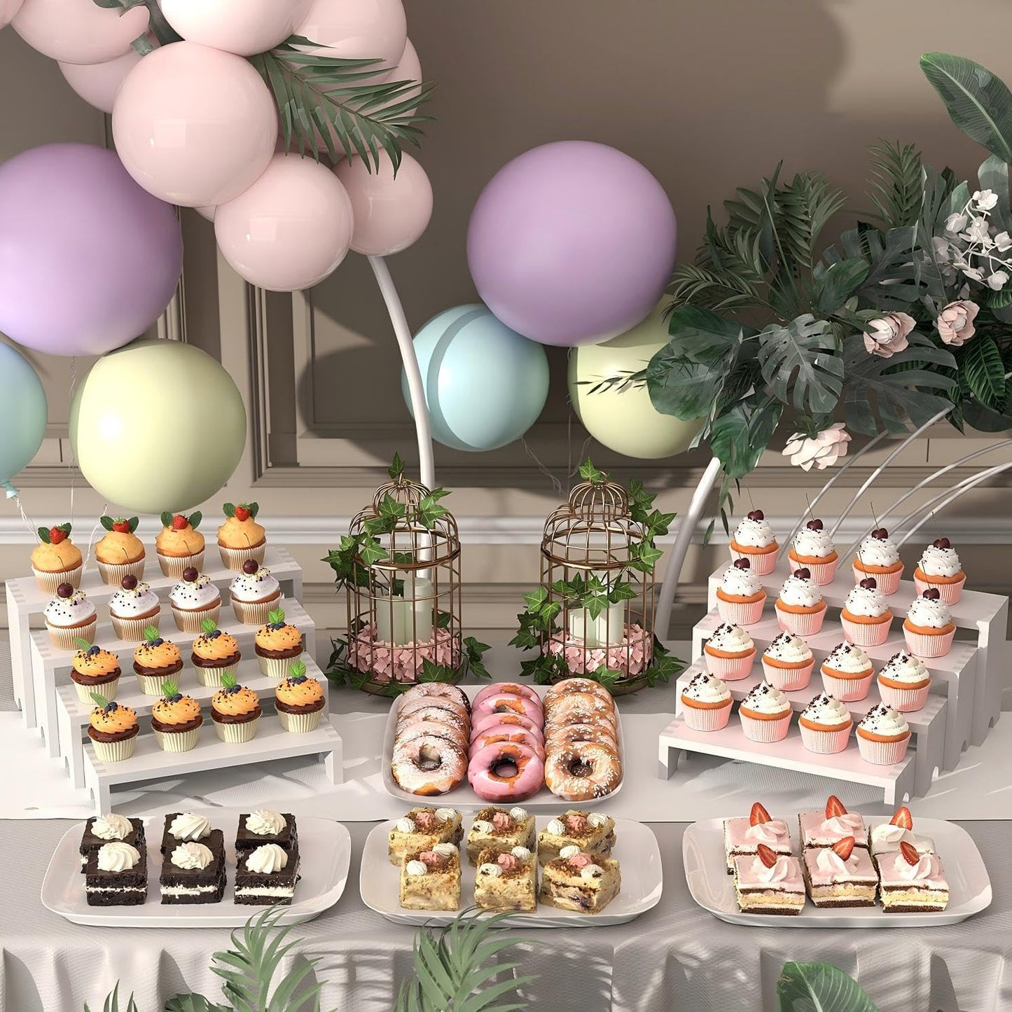 2 Set Wooden Tiered Risers Display Stands for Vendor Events,Stackable Wood Cupcake Display Stand,Farmhouse Decor Wood Dessert Table Display Set,Vendor Booth Display Items,Food Display Risers for Party