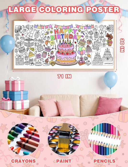 Diltik Father's Day Giant Coloring Poster/Tablecloth – 30 x 72 Inch Jumbo Happy Father's Day Coloring Banner, DIY Art Poster for Dad, Family Party Games, Classroom Activities & Home Decorations