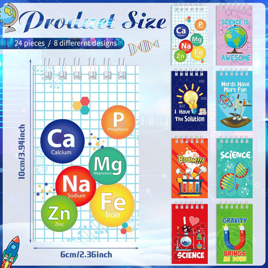 Teling 24 Pcs Science Party Favors Science Notebooks Bulk Mini Scientist Notepad Small Spiral Pocket Notebook for Student Back to School Gifts Lab Week Chemistry Class Reward Birthday Gift Bag Filler