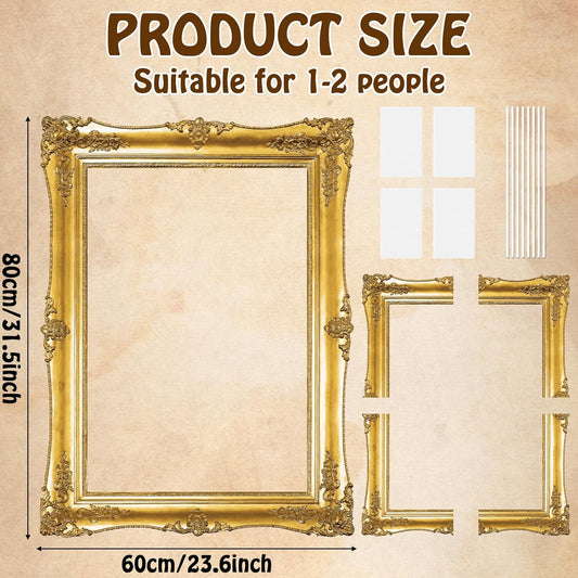 Large Photo Booth Props 32 x 24 Inch Gold Picture Selfie Frame Vintage Photo Frame Creative Friends Party Photo Props Corrugated Plastic Accessories for Wedding Bachelorette Birthday Supplies Decor