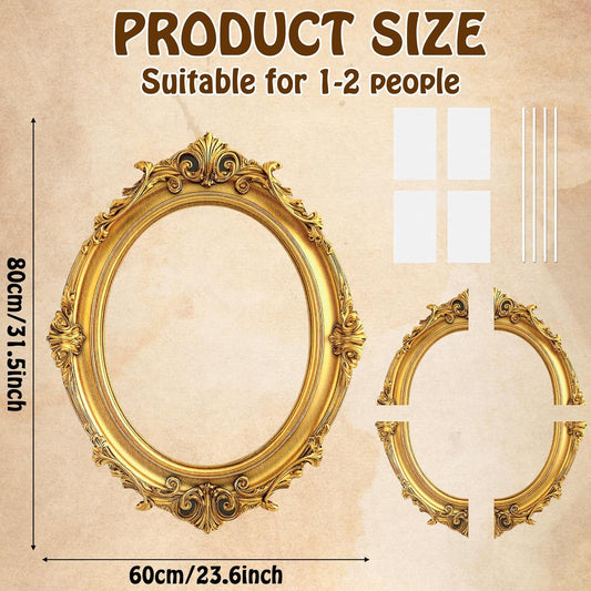 Large Photo Booth Props 32 x 24 Inch Gold Picture Selfie Frame Vintage Photo Round Frame Creative Friends Party Selfie Props Corrugated Plastic Accessories for Wedding Birthday Bachelorette Supplies