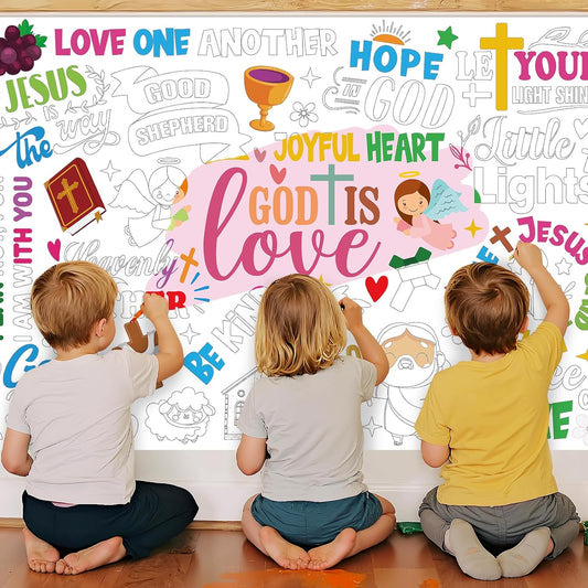 LUUFILx God is Love Coloring Poster for Kids Giant Coloring Poster Large Positive Coloring Tablecloth Jumbo Coloring Books for Kids Classroom Home Birthday Party Supplies Favor