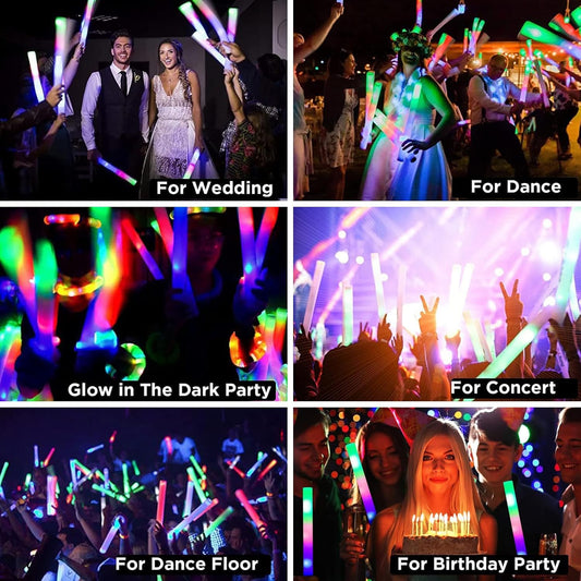32 Pcs Foam Glow Sticks Bulk Party Pack, L16" Big Led Light Up Foam Sticks with 3 Flashing Effect, Glow in The Dark Party Supplies Favors for Wedding, Adults/Kids Birthday, Disco Dance Floor, DJ