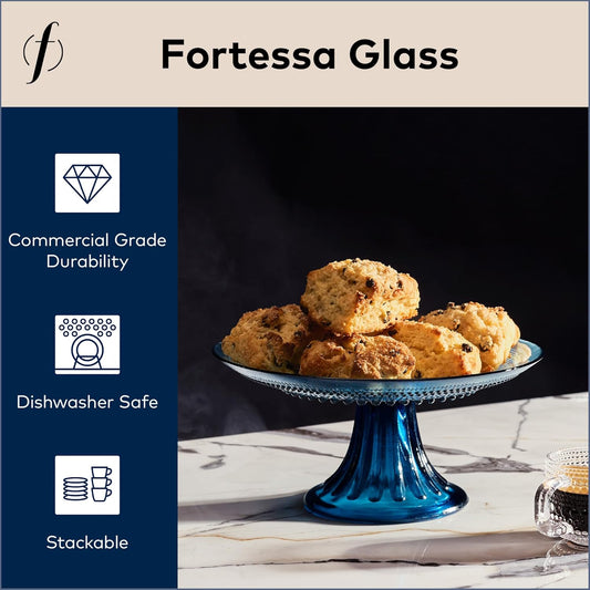 Fortessa Jupiter Beaded Hobnail Glass, 8.5 Inch Mini Cake/Cupcake Stand, Cornflower Blue