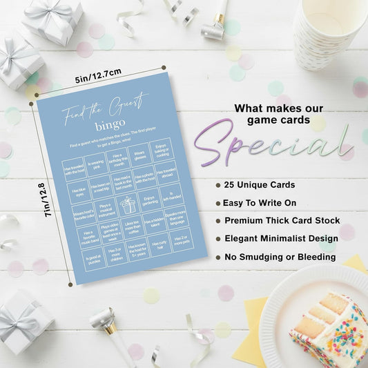 Find The Guest Bingo Cards – 25 Unique Cards, Icebreaker Party Games for Adults, Rustic Blush Pink Mingle Activity for Birthday Parties, Family Reunions, Office Events & Friendsgiving