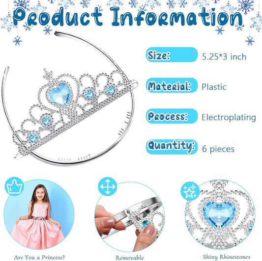 Chalyna 12 Pcs Princess Crowns Tiara Wand for Little Girl Silver Heart Jewel Plastic Tiara Winter Gift for Birthday(Pink,Heart Style)