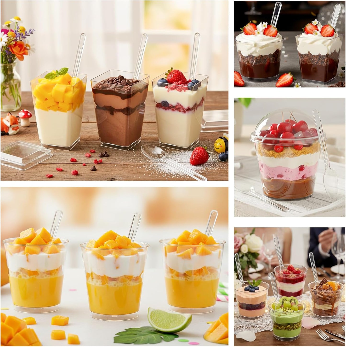 LifeIdeas 380 Pack Mini Dessert Cups with Spoons and lids, 5 oz Mini Clear Parfait Cups, Shooters Cups for Party, Round Yogurt Cups, Reusable Fruit Ice Cream Cake Pudding Cups