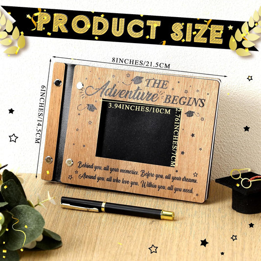 Skyygemm Graduation Wooden Guest Book with Pen 8 x 6 Inches 120 Pages Class of 2026 Memory Scrapbook Photo Album Signature Party Sign in Book Graduation Gift for Grad Party Supplies