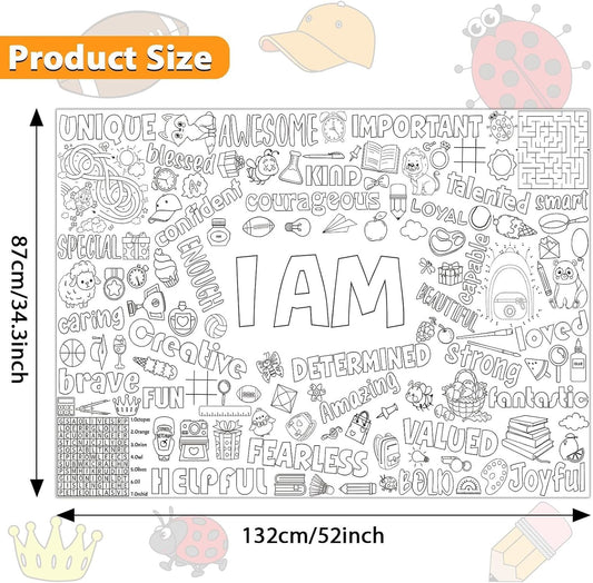 Positive Affirmations Giant Coloring Poster for Kids Spring Fun Design Inspirational Large Coloring Tablecloth Jumbo Coloring Pages Tablecover Banner for Classroom Home Birthday Party Supplies Favor