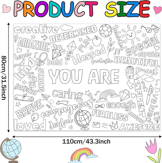 Naozinebi Positive Coloring Poster for Kids Giant You Are Coloring Poster Large Positive Affirmations Coloring Tablecloth Jumbo Coloring Books for kids Classroom Home Birthday Party Supplies
