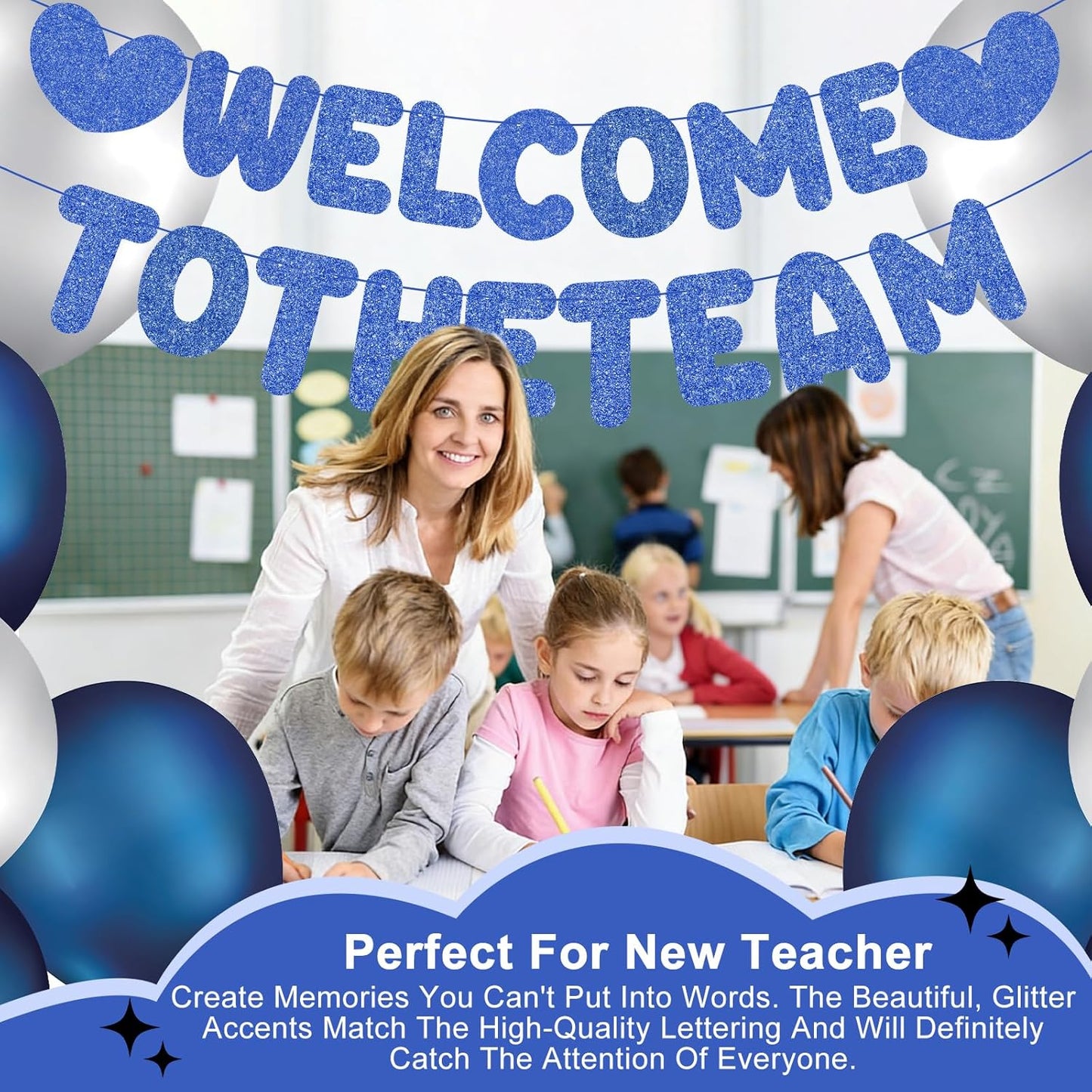 Welcome to the Team Banner, Navy Blue Welcome Sign, Glitter DIY Welcomes Banner for Office, Perfect Welcomes Party Supplies for New Employee, Coworker, Colleague, Staff, Includes Stringing Tool