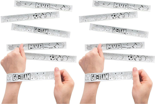 Fun Express Color Your Own Sports Slap Bracelets 48 Pack - Kids Party Favors Bulk for Birthday Goodie Bag Stuffers | Classroom Prizes for Treasure Box Toys | Football Crafts for Boys Girls Ages 4-12