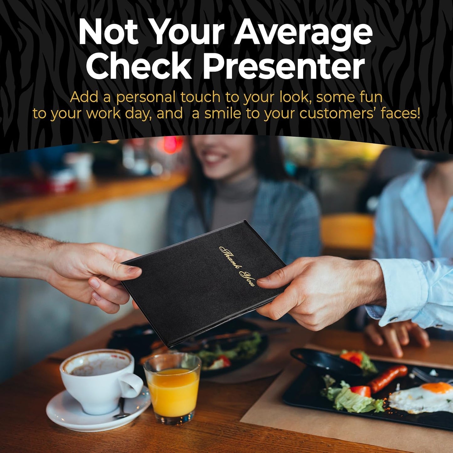 Restaurant Check Presenters - Guest Check Card Holder with Gold Thank You Imprint - 5.5" x 10" Black 20 Pack, Standard Server Book - Waitress Book